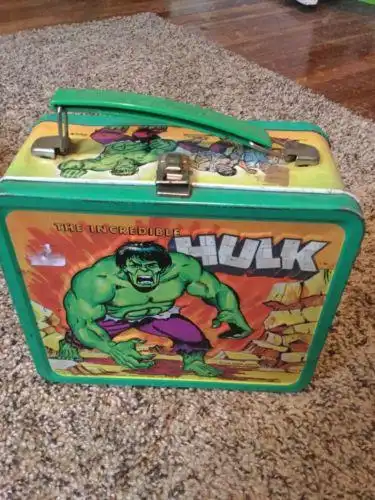 vintage the incredible hulk marvel metal lunch box and thermos