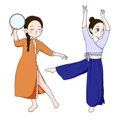 活跃的舞厅跳舞水彩中国风写实少数民族女孩回族少女跳舞人物唯美插画