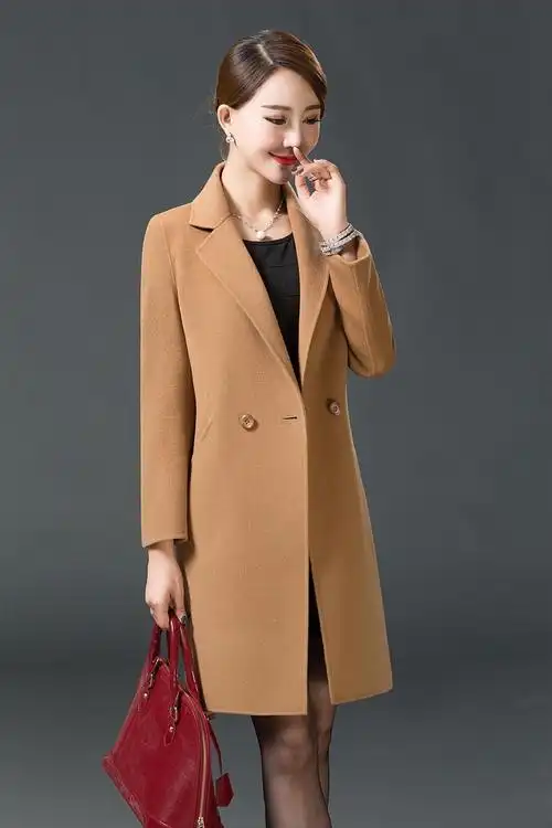 春秋装女士双面羊呢大衣中长款100%羊毛
