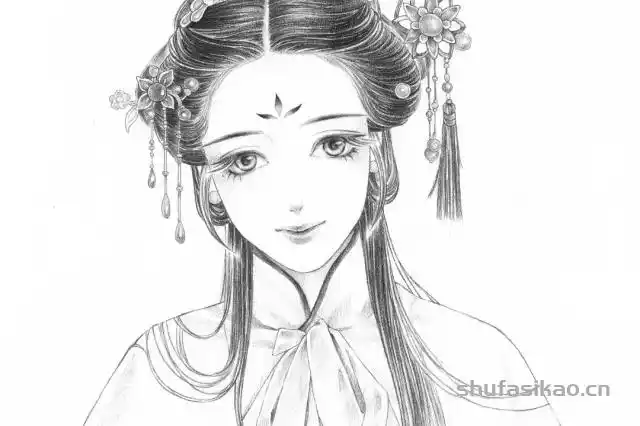 初学古装美女铅笔画然后确定人物的基本动态大致地