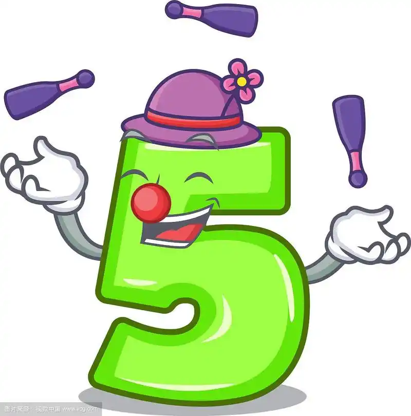 杂耍卡通数字5刻在石头上